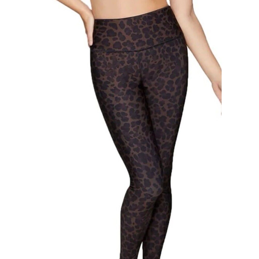 Leonisa Reversible Shapewear Leggings Black Leopard High Rise Size L